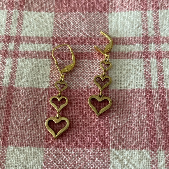 GERMAN FB FRANZ BREUNING VINTAGE 333 GOLD 8K TRIPLE OPEN HEART DANGLE EARRINGS - Picture 6 of 7